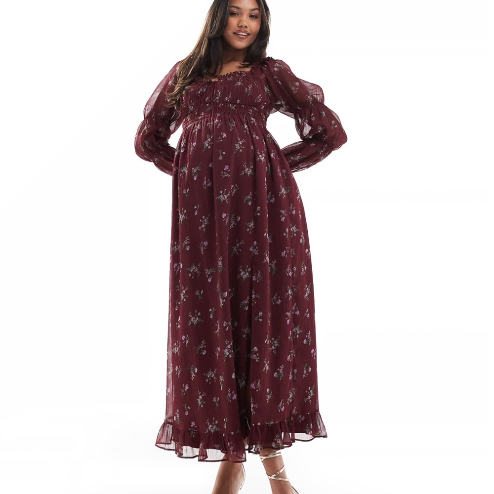 NWT BURGUNDY Milkmaid Floral Print Dress